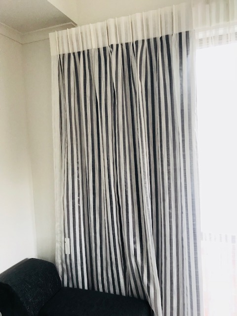 Opaque drapes with white stripe